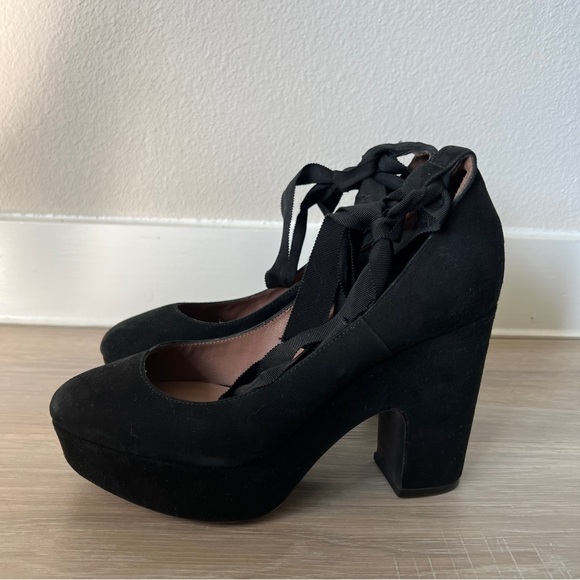 Tabitha Simmons Sky Velvet Ankle Tie Platform Pumps Size 38 - Picture 5 of 13